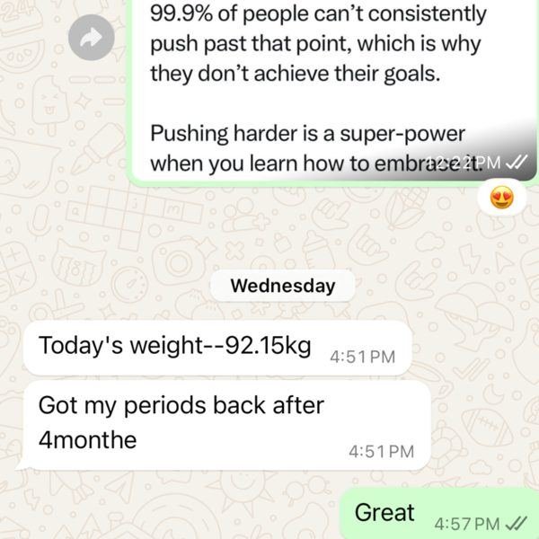 Real WhatsApp accountability check-in from a client
